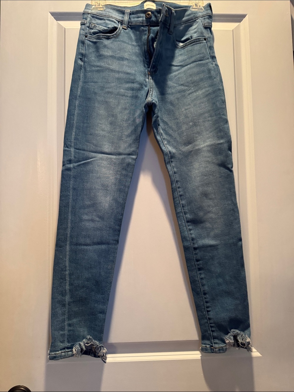 Sneak Peek Light Blue Women's Skinny Jeans with Frayed Hem